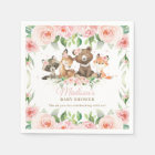 Cute Woodland Animals Pink Floral Girl Baby Shower
