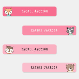 Cute woodland animals pink kids name