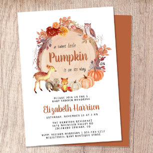 Cute Woodland Animals Pumpkin Baby Shower Invitation