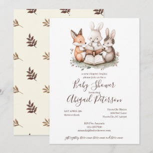 Cute Woodland Animals Reading a Book Baby Shower Invitation