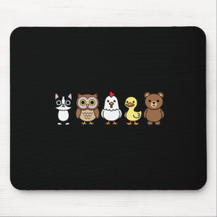 Cute Woodland Animals Row Cat Owl Chicken Duck Bea Mouse Pad