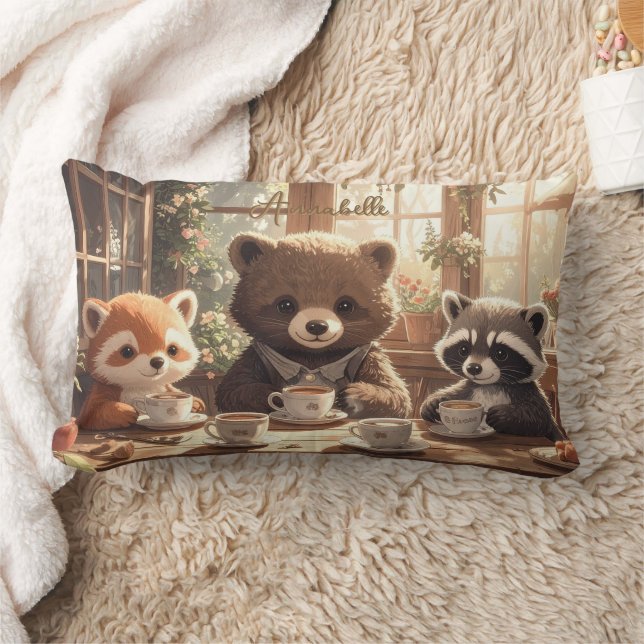 Cute Woodland Animals Tea Party Custom Nursery Kid Lumbar Cushion (Blanket)