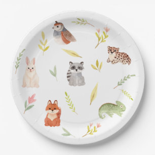 Cute Woodland Animals Watercolor Kids Paper Plate