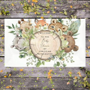 Cute Woodland Animals White Baby Shower Banner
