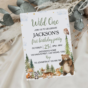 Cute Woodland Animals Wild One 1st Birthday  Invitation