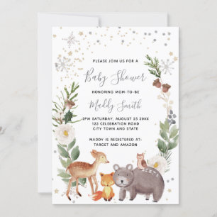 Cute Woodland Animals Winter Baby Shower Invitation