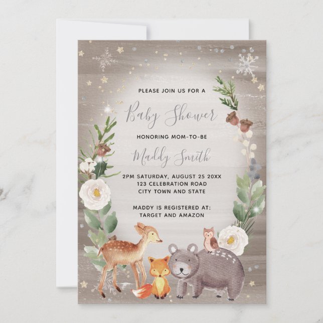 Cute Woodland Animals Winter Baby Shower Neutral Invitation (Front)
