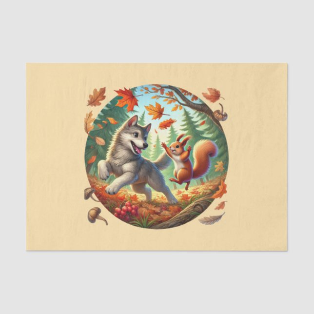 Cute woodland animals wolf squirrel  tissue paper (Front)