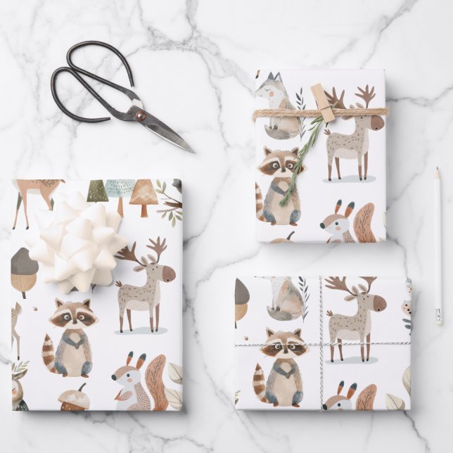 Cute Woodland Animals Wrapping Paper Sheet (Front)