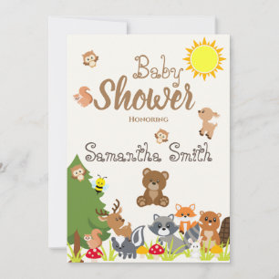 Cute Woodland Animals Yellow Sun Bees Baby Shower Invitation