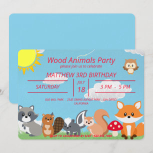 Cute Woodland Animals Yellow Sun  Invitation