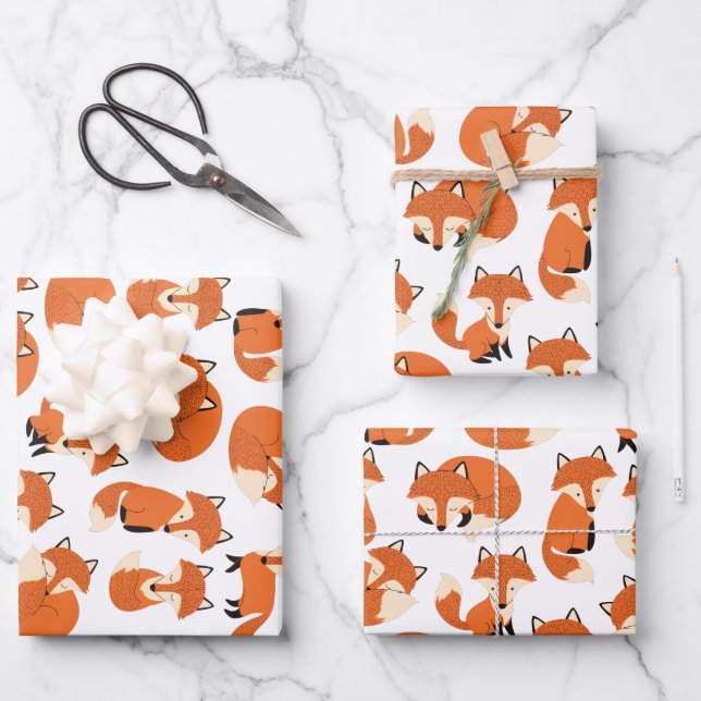 Cute Woodland Autumn Forest Fox Pattern Wrapping Paper Sheet (Front)