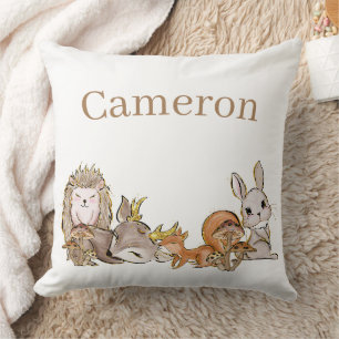 Cute Woodland Baby Animals Custom Name Cushion