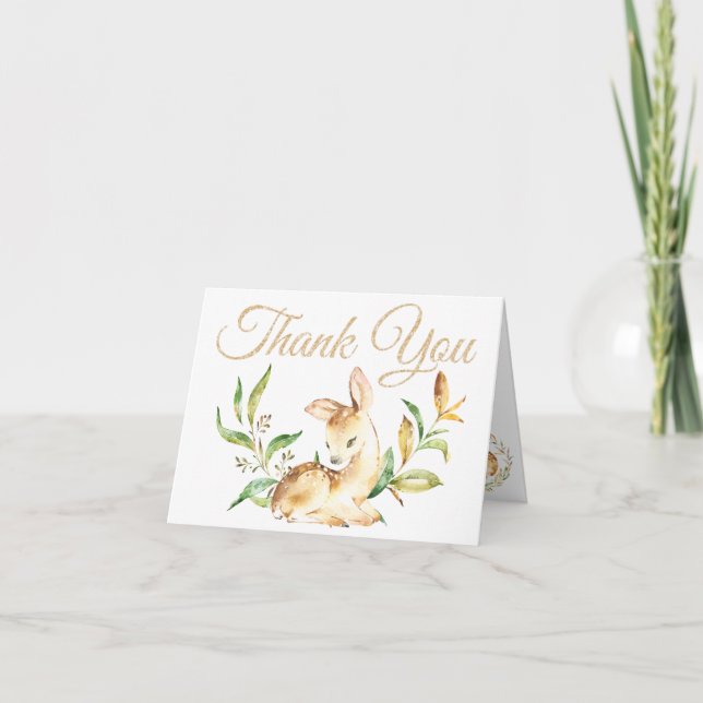Cute Woodland Baby Deer Birthday Thank You Card (Front)