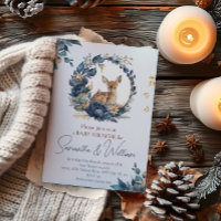 Cute Woodland Baby Deer Blue Floral Leaves