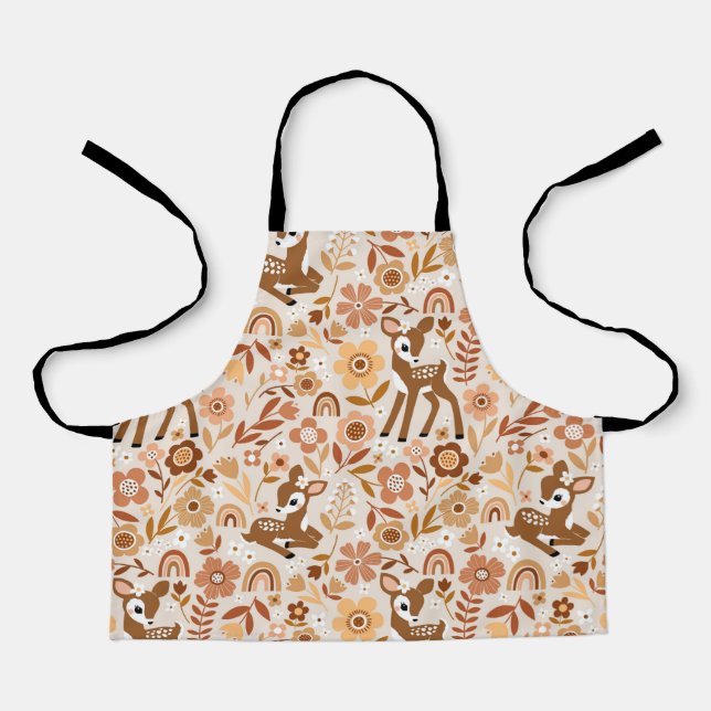 Cute Woodland Baby Deer Floral Pattern Apron (Front)
