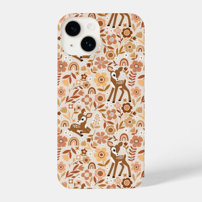 Cute Woodland Baby Deer Floral Pattern iPhone Case (Back)