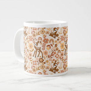 Cute Woodland Baby Deer Floral Pattern Large Coffee Mug