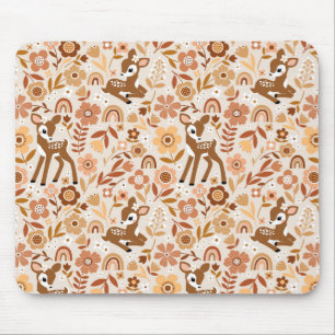 Cute Woodland Baby Deer Floral Pattern Mouse Pad