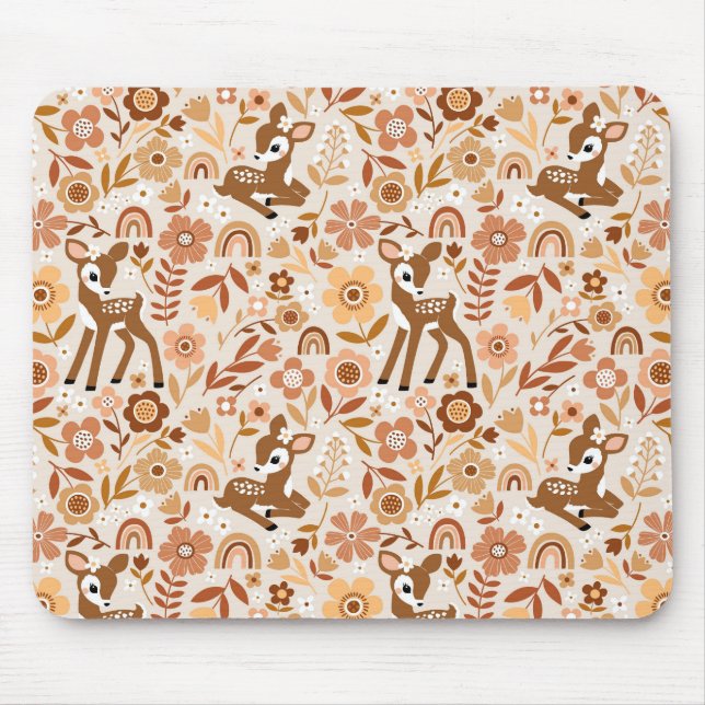 Cute Woodland Baby Deer Floral Pattern Mouse Pad (Front)