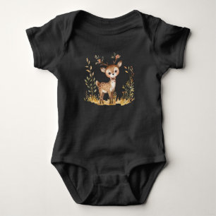 Cute Woodland Baby Deer Watercolor Illustration Bodysuit