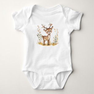 Cute Woodland Baby Deer Watercolor Illustration Bodysuit