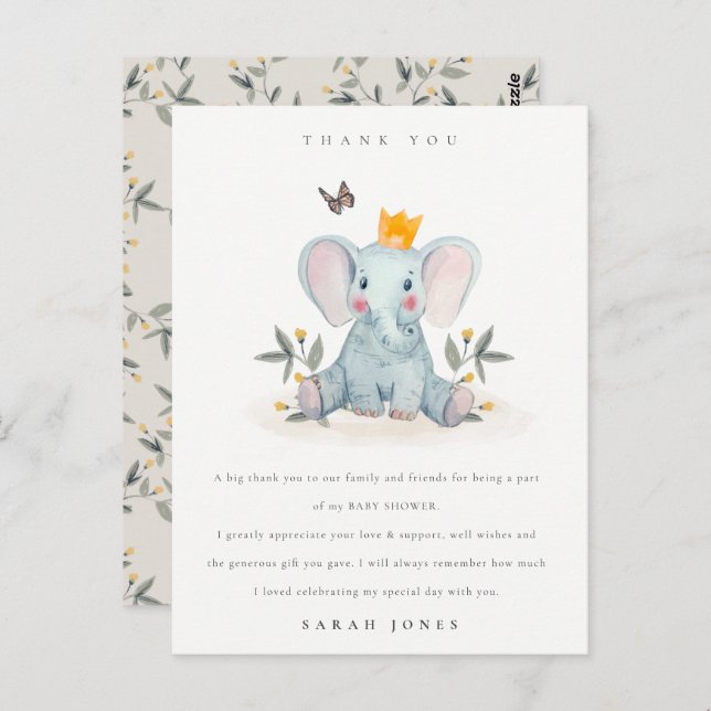 Cute Woodland Baby Elephant Foliage Baby Shower  Postcard (Front/Back)