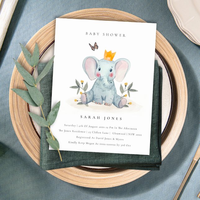 Cute Woodland Baby Elephant Foliage Baby Shower  Postcard (Creator Uploaded)