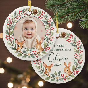 Cute Woodland Baby First Christmas Keepsake Ceramic Ornament