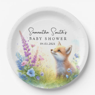 Cute Woodland Baby Fox Baby Shower Paper Plates