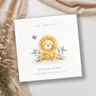 Cute Woodland Baby Lion Foliage Any Age Birthday Napkin