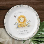 Cute Woodland Baby Lion Foliage Any Age Birthday Paper Plate<br><div class="desc">If you need any further customisation please feel free to message me on yellowfebstudio@gmail.com.</div>