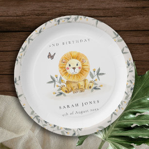 Cute Woodland Baby Lion Foliage Any Age Birthday Paper Plate