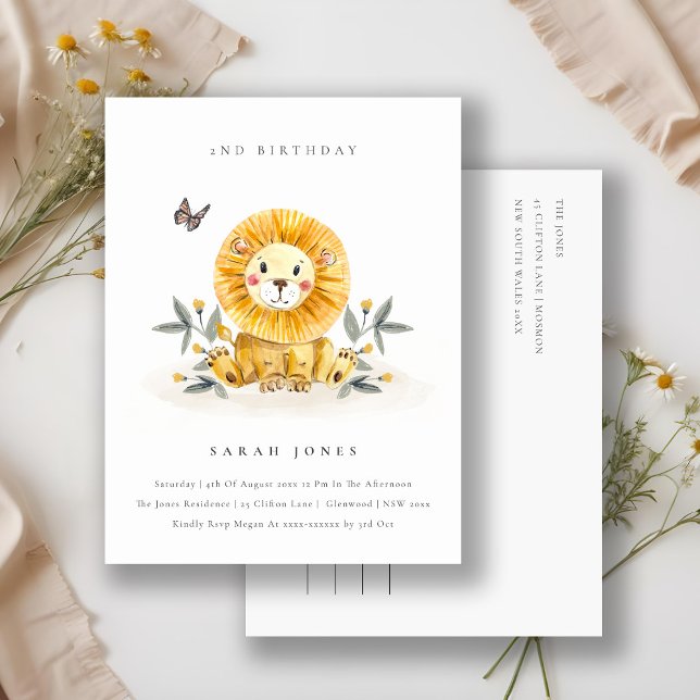Cute Woodland Baby Lion Foliage Any Age Birthday Postcard (Creator Uploaded)