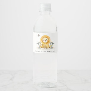 Cute Woodland Baby Lion Foliage Any Age Birthday Water Bottle Label
