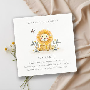 Cute Woodland Baby Lion Foliage Fun Facts Birthday Napkin