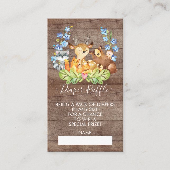 Cute Woodland Baby Shower Diaper Raffle Ticket Enclosure Card (Front)