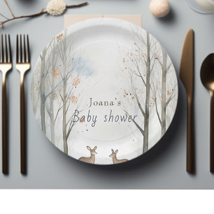 Cute woodland baby shower paper plate