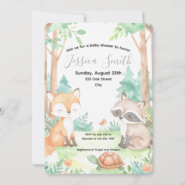 Cute Woodland Baby Shower Theme Invitation (Front)