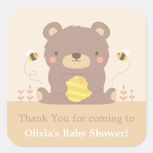 Cute Woodland Bear Baby Shower Decor Stickers (Front)