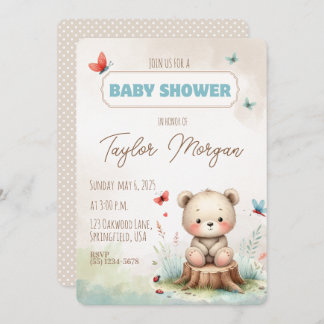 Cute Woodland Bear Baby Shower Invitation