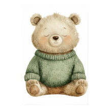 Cute Woodland Bear in Green Sweater Nursery