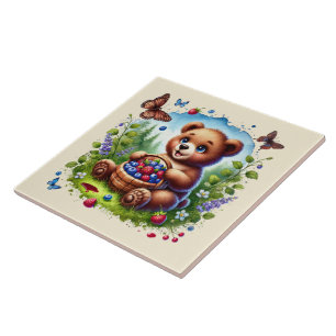 Cute woodland bear lovers ceramic tile