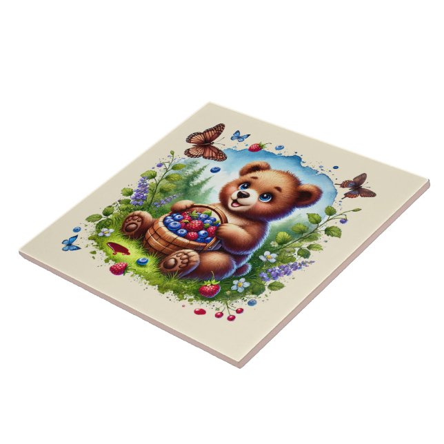 Cute woodland bear lovers ceramic tile (Side)