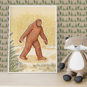 Cute Woodland Bigfoot Walking Wall Art Poster