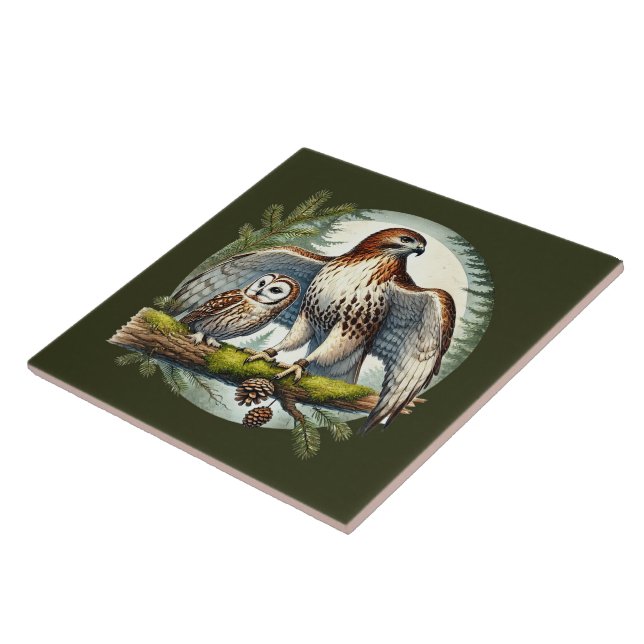 Cute woodland birds eagle owl ceramic tile (Side)