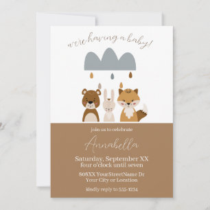 Cute Woodland Boho Baby Animals Invitation