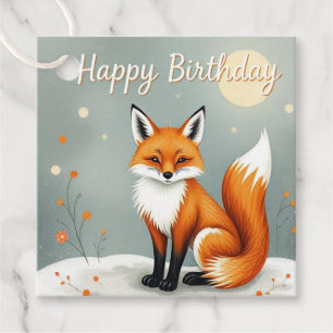 Cute Woodland Brown Fox Happy Birthday Favour Tags