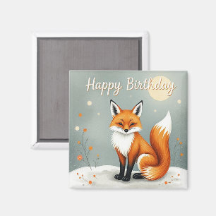 Cute Woodland Brown Fox Happy Birthday Magnet