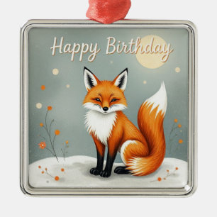 Cute Woodland Brown Fox Happy Birthday Metal Ornament